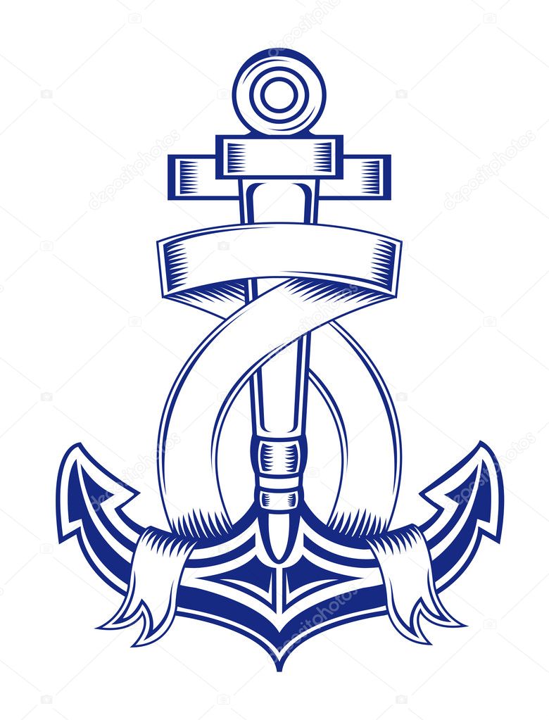 Heraldic anchor with ribbons