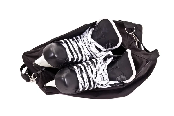 双曲棍球溜冰鞋的袋 — 图库照片