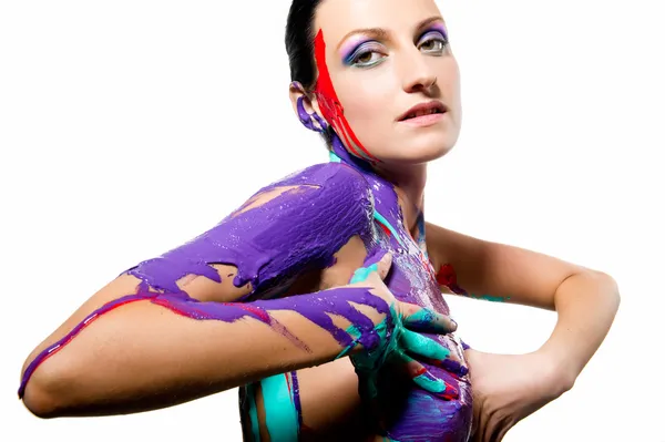 Krásná žena s barevnými body-painting — Stock fotografie