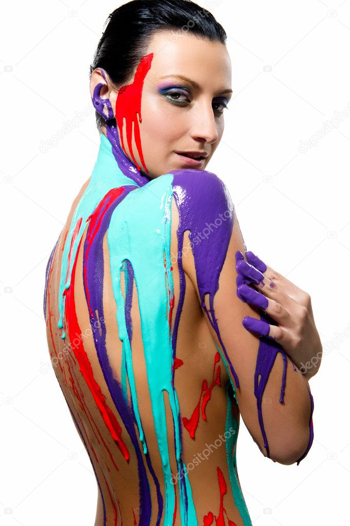 Brunette with colorful body painting