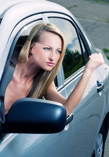 Angry blond driver — Stock Photo, Image