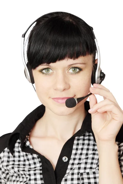 Žena s telefonním sluchátkem — Stock fotografie