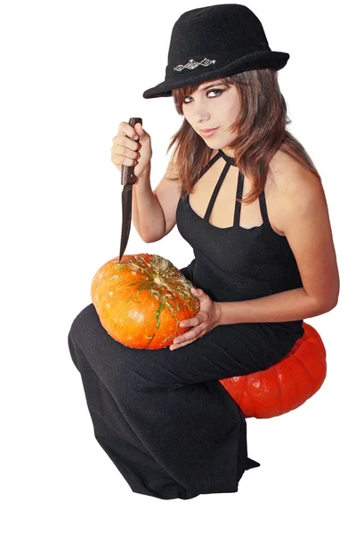 Witch with the pumpkin — Stock Photo, Image