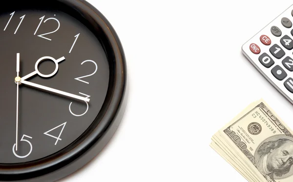 Reloj de pared y dólares, concepto de tiempo es dinero — Foto de Stock