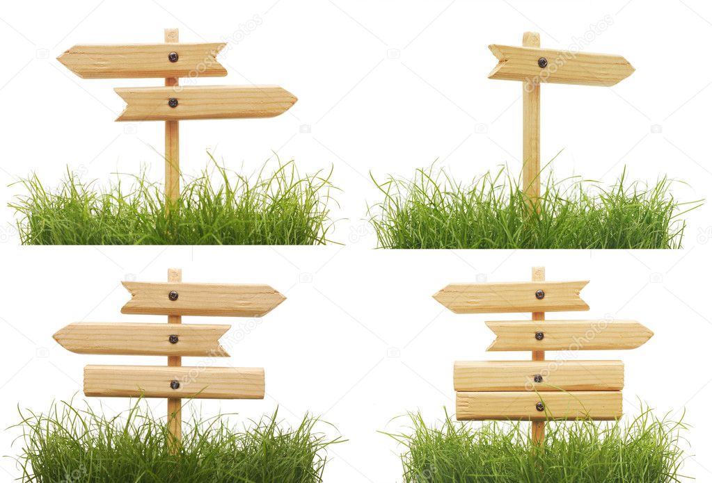 Set road signs with green grass