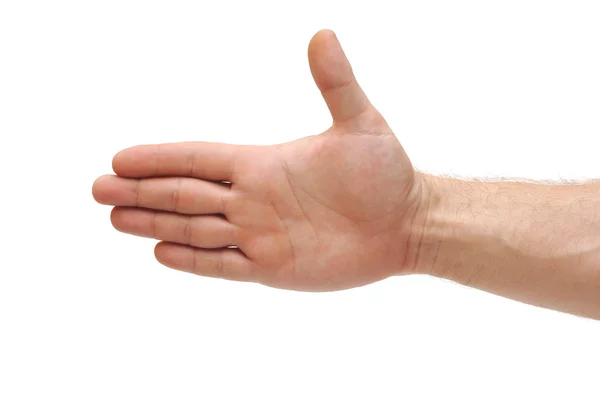 Uma mão masculina aberta, isolada sobre um fundo branco . — Fotografia de Stock
