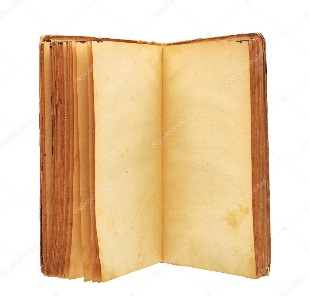 An old book with blank yellow stained pages