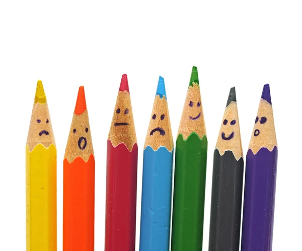 Щаслива група олівців стикається як соціальна мережа — стокове фото