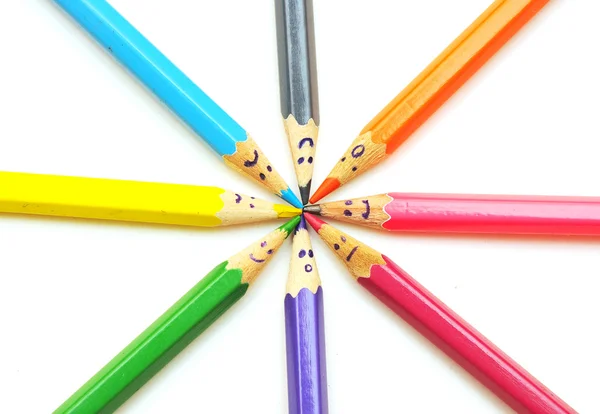 Happy group of pencil faces as social network — Stock Photo, Image