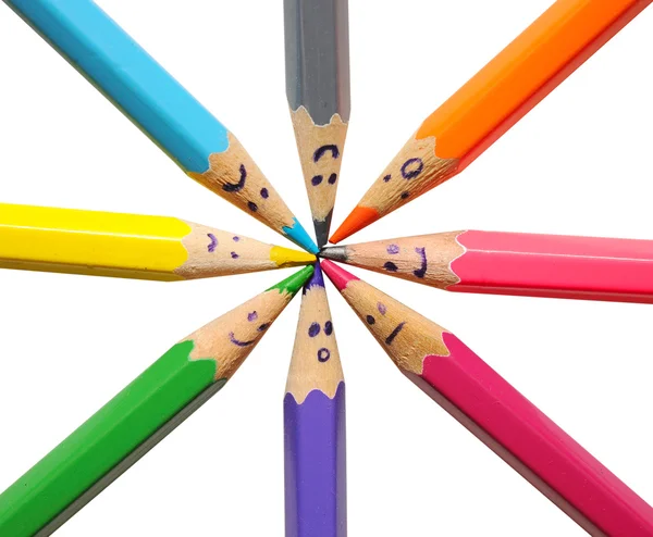 Boldog csoport ceruza arcok, mint szociális háló — Stock Fotó