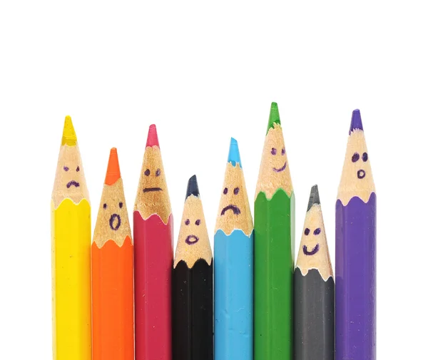 Boldog csoport ceruza arcok, mint szociális háló — Stock Fotó