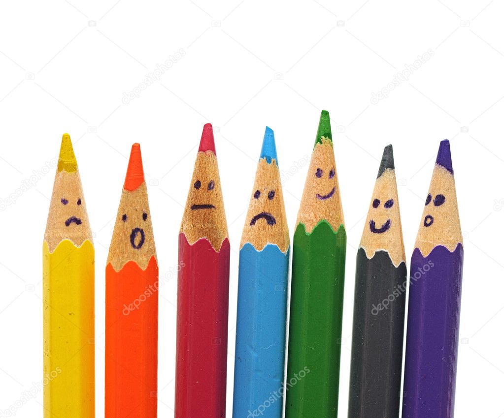 Happy group of pencil faces as social network