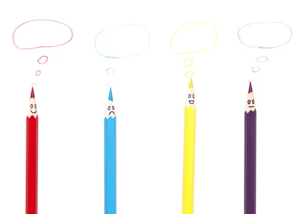 Gruppo felice di facce a matita come social network con bolla vocale — Foto Stock