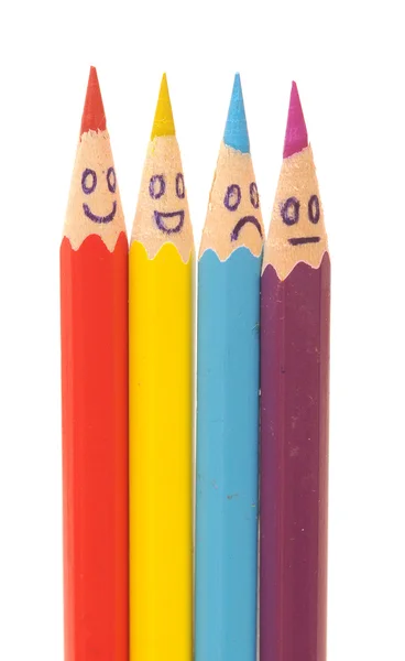 Щаслива група облич олівцем як соціальна мережа ізольована на білому — стокове фото