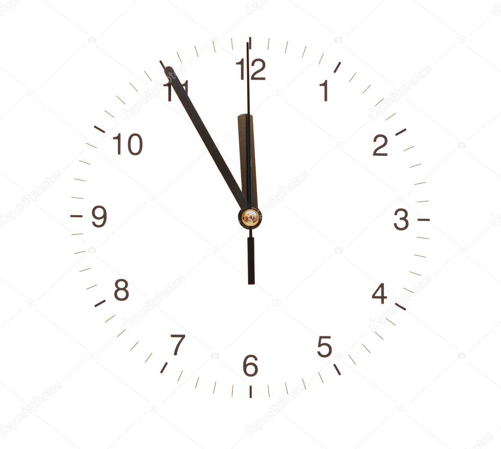 Wall clock isolated on white background showing time