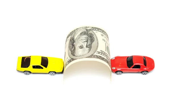 Money and car isolated on the white background — Stock Photo, Image