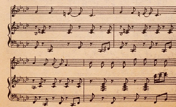 Музыкальные ноты на старом бумажном листе, для использования в качестве фона — стоковое фото