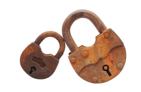 Dois cadeado velho isolado em branco um fundo — Fotografia de Stock