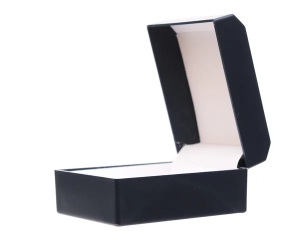 Abrir caja negra vacía sobre un fondo blanco — Foto de Stock
