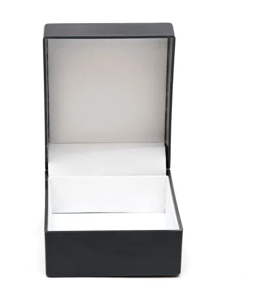 Abrir caixa preta vazia em um fundo branco — Fotografia de Stock