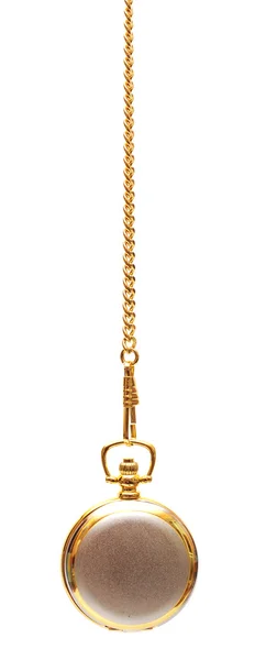 Reloj de bolsillo de oro y cadena, aislado en el fondo blanco, c — Foto de Stock
