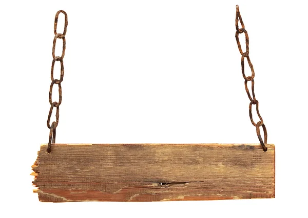 Ročník vývěsní štít s řetězy izolovaných na bílém pozadí — Stock fotografie