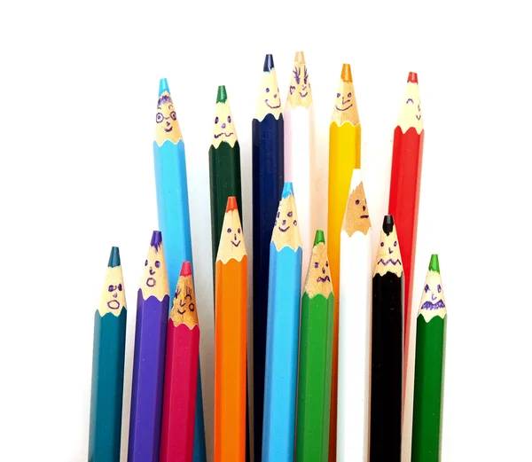 Felice gruppo di facce a matita — Foto Stock