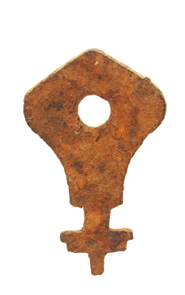 Ржавый старый ключ на белом — стоковое фото