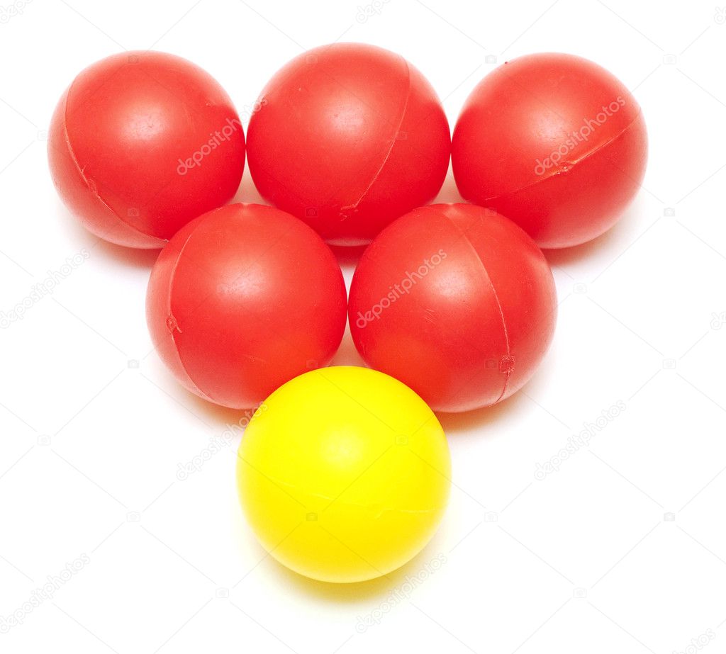 Red and yellow plastic balls from children's small town — Stock Photo