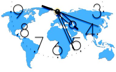 An image of a nice clock with world map clipart