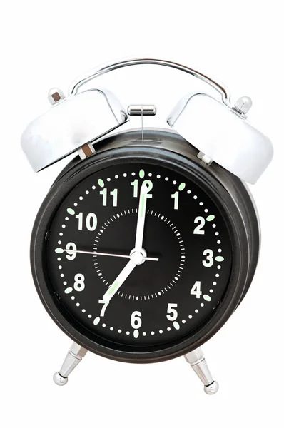 Relógio de alarme preto isolado no branco — Fotografia de Stock