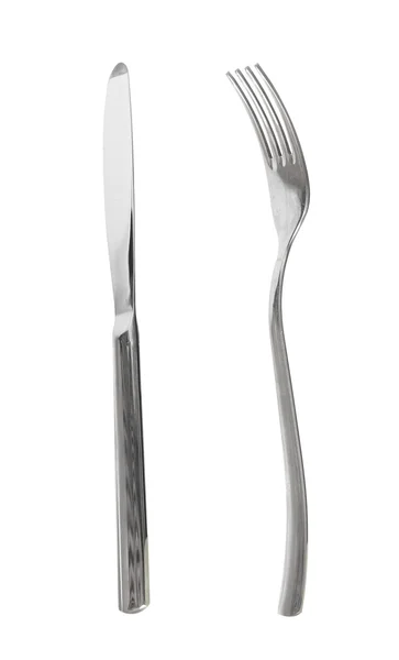 Couteau et fourchette isolés sur fond blanc — Photo