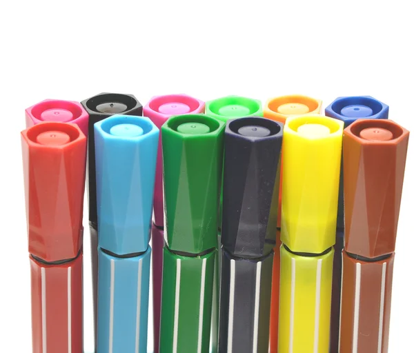 Color felt-tip pens on a white background — Stock Photo, Image