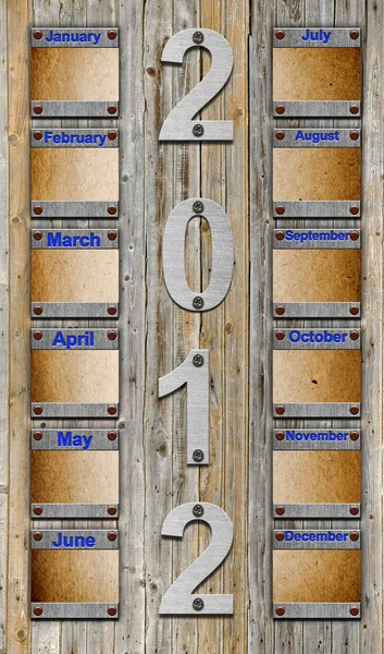 2012 calendário sobre velhas tábuas de madeira — Fotografia de Stock