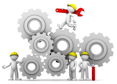 Workers team with gear mechanism clipart