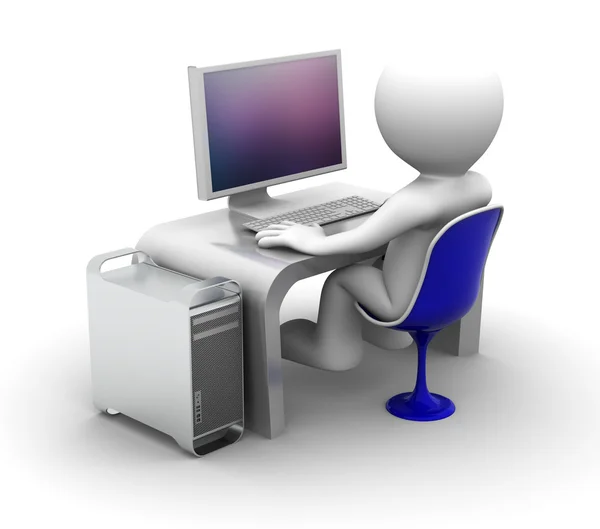 3d character Working on computer — Stock Photo, Image