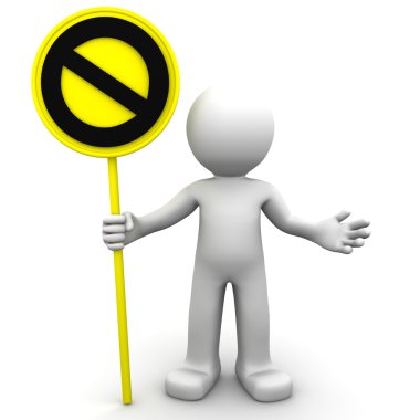 3d character with yellow STOP sign clipart