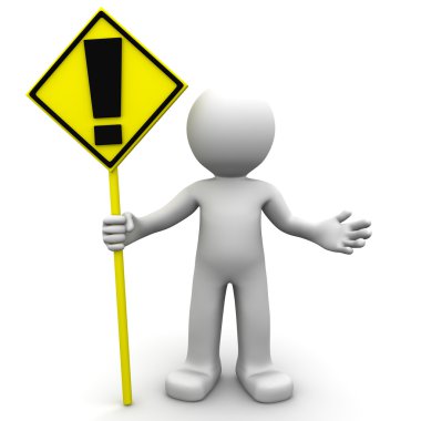 3d character with yellow ALERT sign clipart