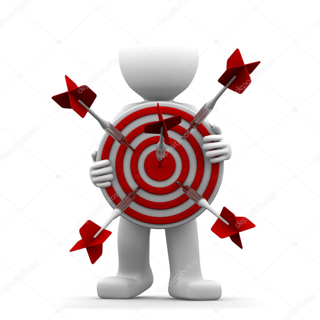 3d character holding a red archery target