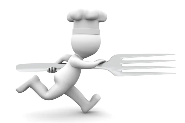Chef running with fork — Stock Photo, Image