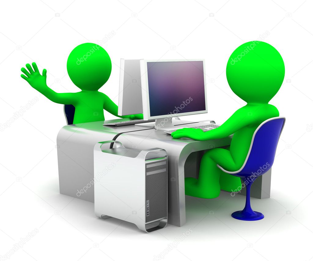 Team of two computer experts at workplace