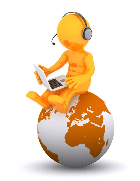 Support telefon operatör sitter på jorden världen — Stockfoto