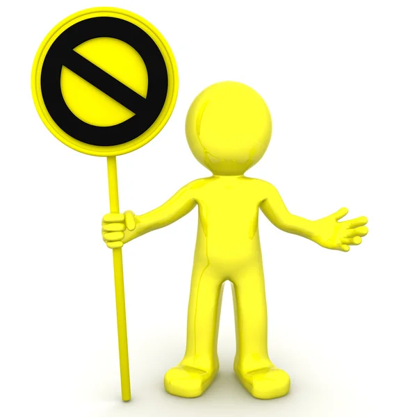 3d character with yellow STOP sign — Stock Photo, Image