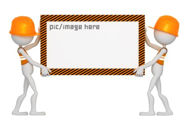 Construction workers holding blank white board clipart