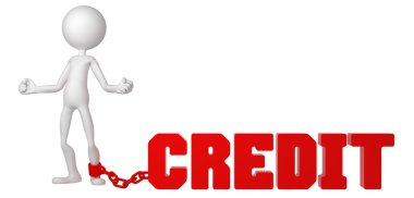 Businessman with a foot chained to a CREDIT sign clipart