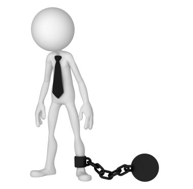 3D Businessman with a chain ball. Business crime concept clipart