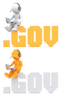 3d character sitting on .GOV domain sign. clipart