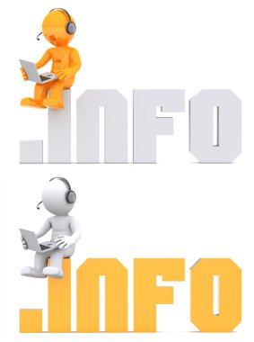 3d character sitting on .INFO domain sign. clipart