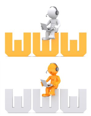 3d character sitting on WWW domain sign. clipart