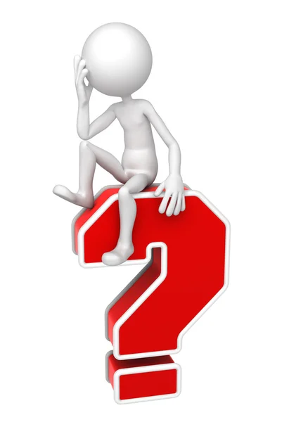 3d person sitting on red question mark. — Stock Photo, Image